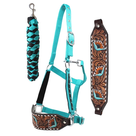 Challenger Horse Noseband Tack Bronc Leather HALTER Tiedown Lead Rope 280HR02