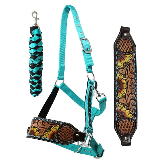 Challenger Horse Noseband Tack Bronc Leather HALTER Tiedown Lead Rope 280HR11