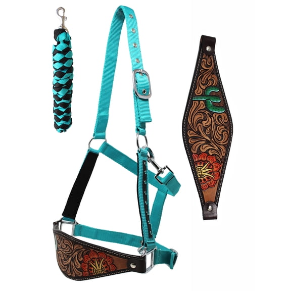Challenger Horse Noseband Tack Bronc Leather HALTER Tiedown Lead Rope 280HR20