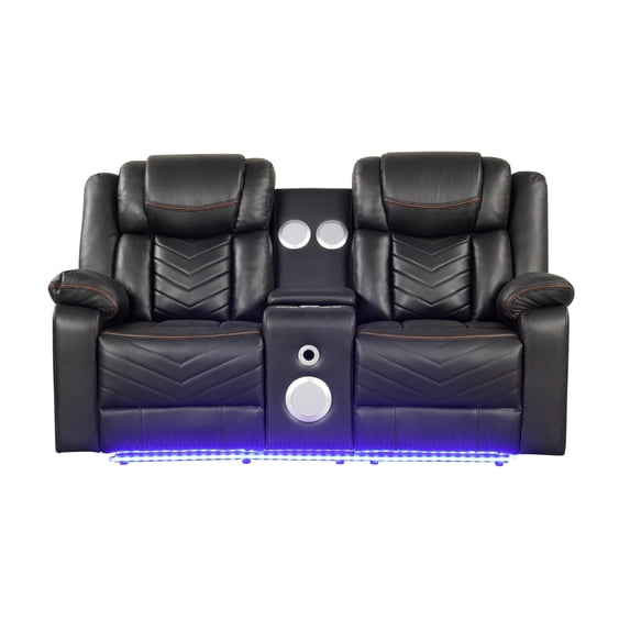 Challenger Modern LED Recliner Loveseat with console bluetooth speaker in Gray