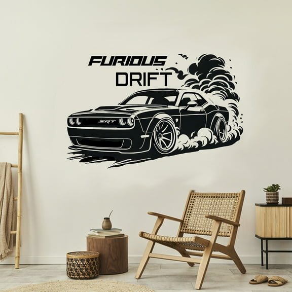 Challenger  Muscle Car Drift Vinyl Decal - Home Wall Decor - Furious Design