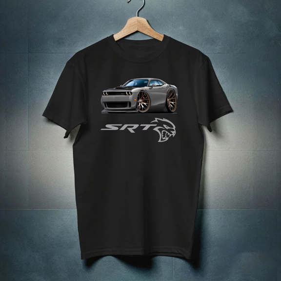 Challenger SRT HELLCAT CLASSIC GREY MUSCLE CAR DESIGN TSHIRT NEW