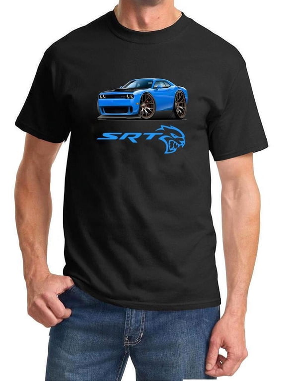 Challenger SRT Hellcat Classic Blue Muscle Car Design Tshirt NEW