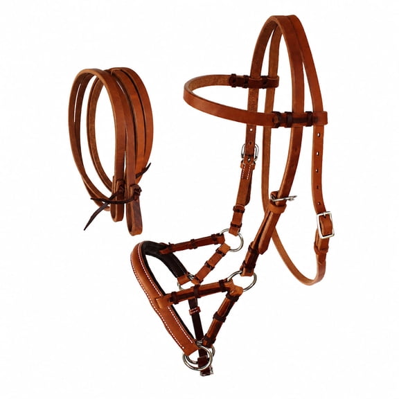 Challenger USA Horse Western Leather Tack Bitless Sidepull Bridle Rein Tan 77RT04TN-F