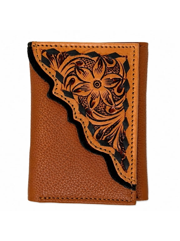 Challenger Western Floral Tooled Leather Tri-Fold Wallet Prairie Ridge Floral 18RSW505T