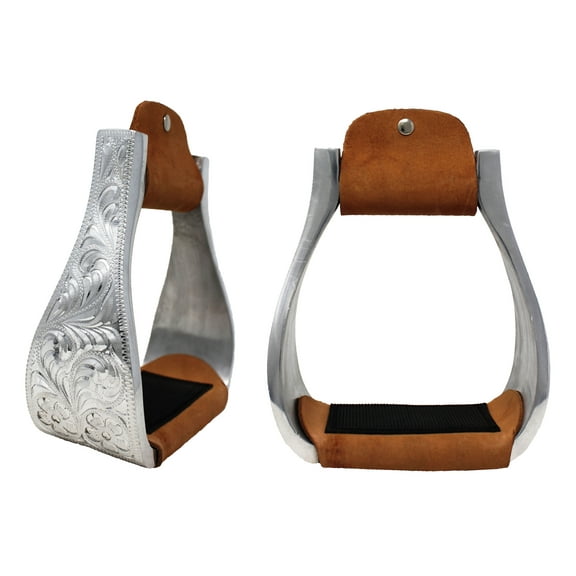 Challenger Western Horse Tack Aluminum Engraved Rubber Grip Saddle Stirrups 5176