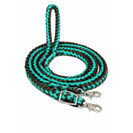 Challenger Western Nylon Braided Roping Knotted Barrel Reins Sea Green Brown 60764