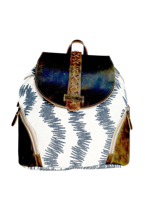 Women Canvas Handwoven Brown Leather Handbag Tote Backpack 17RT2120-213