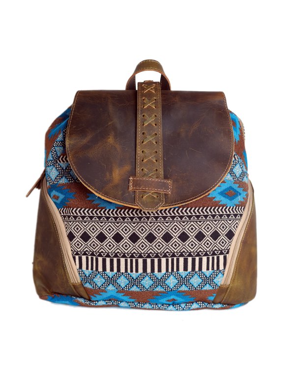 Challenger Women Canvas Handwoven Brown Leather Handbag Tote Backpack 17RT2120-215