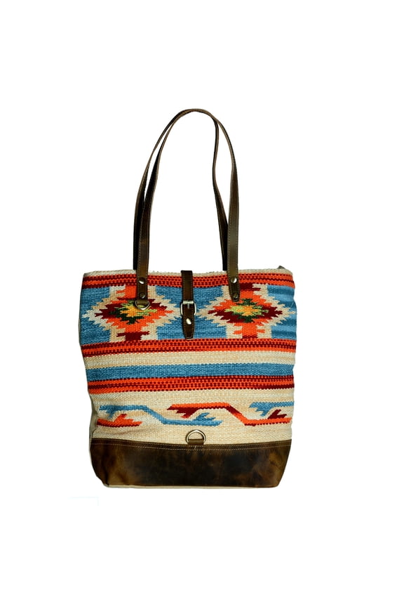 Challenger Women Canvas Handwoven Brown Leather Handbag Tote Purse 17RT2106-101