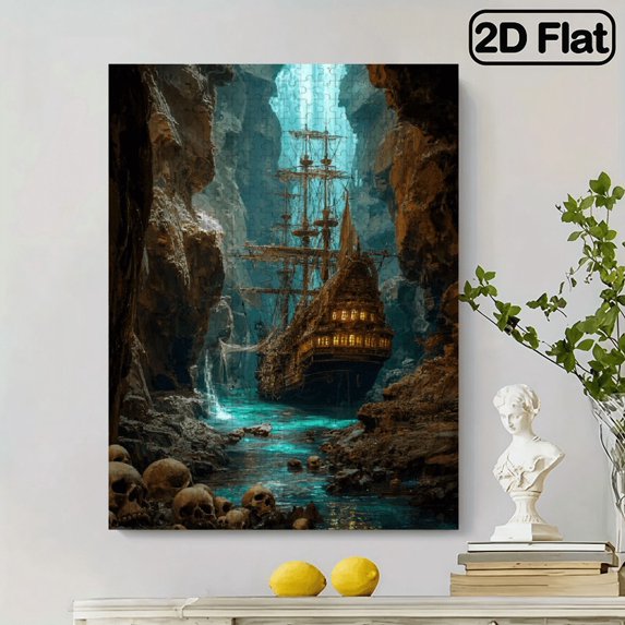 Challenging Jigsaw Puzzle 500pcs Large Challenging Pirate Ship Cave Adventure Jigsaw Puzzle for Adults Vivid Colors, Detailed Artwork, Family Activity, Interactive Fun,14.9*20.4 in.