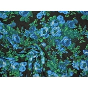 Challis Rayon Apparel Fabric Blue Teal Green Black Floral F405