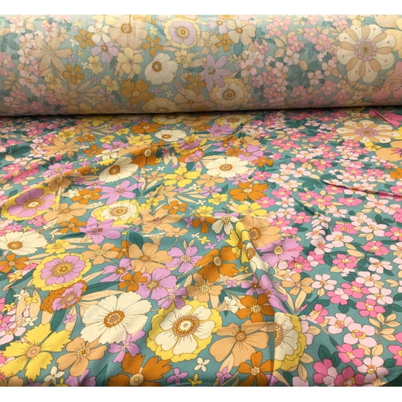 Challis Rayon Apparel Fabric Orange Peach Pink Lavender Gray Blue Floral F223