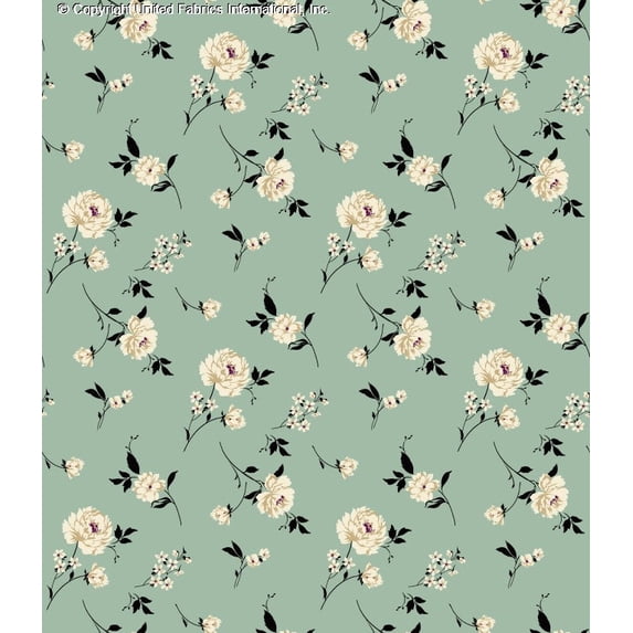 Challis Rayon Printed Aisha, Woven Fabric, Rayon, Dress Fabric (AQUA/TAUPE/CREAM, ByYard)