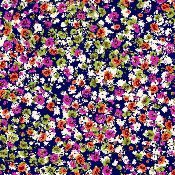 Challis Rayon Printed Bridgette Woven Floral Dress Fabric (NAVY/FUCHSIA/LIME, ByYard)