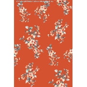 Challis Rayon Printed Daphy, Floral Fabric, Dress Fabric, Sewing Fabric SALMON/RED/GREY, ByYard