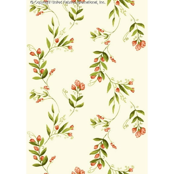 Challis Rayon Printed Emylin, Woven Floral Fabric Dress by yard (CREAM/CORAL/GREEN, ByYard)