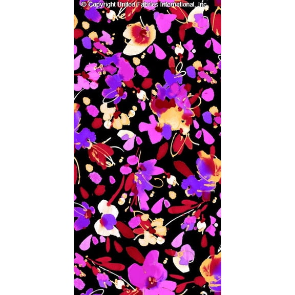 Challis Rayon Printed Inkling, Floral Fabric, Dress Fabric (RED/FUSHIA/YELLOW, ByYard)