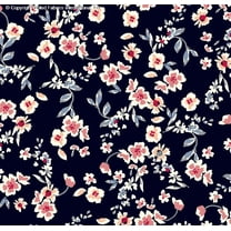 Challis Rayon Printed Lorca, Floral Fabric, Dress Fabric, Rayon (NAVY/ROSE/DENIM, ByYard)