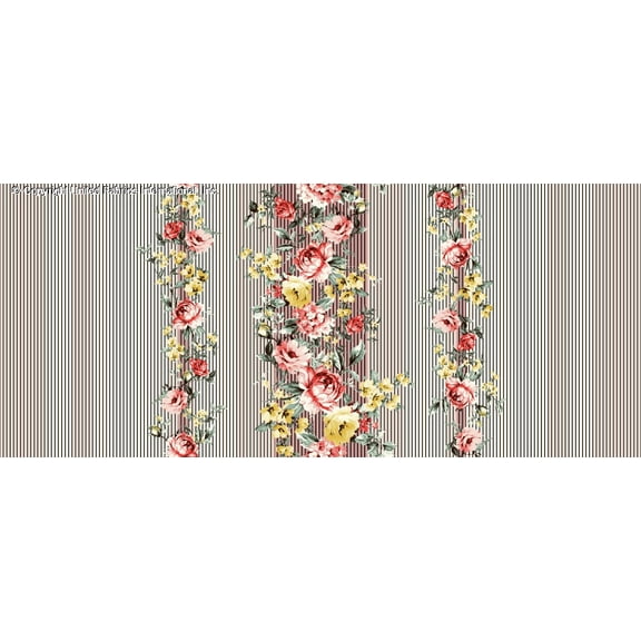 Challis Rayon Printed Saniyya, Floral Fabric, Dress Fabric (MAUVE/RED/YELLOW, ByYard)