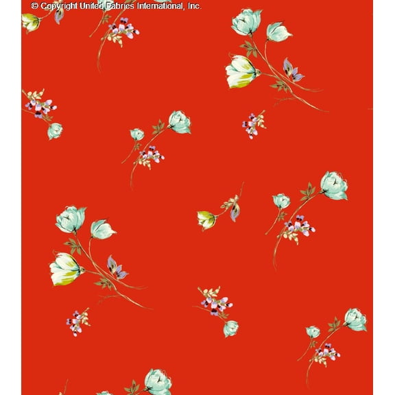 Challis Rayon Printed Varsa, Floral Fabric, Dress Fabric, Rayon (RED/TURQ/LIME, ByYard)