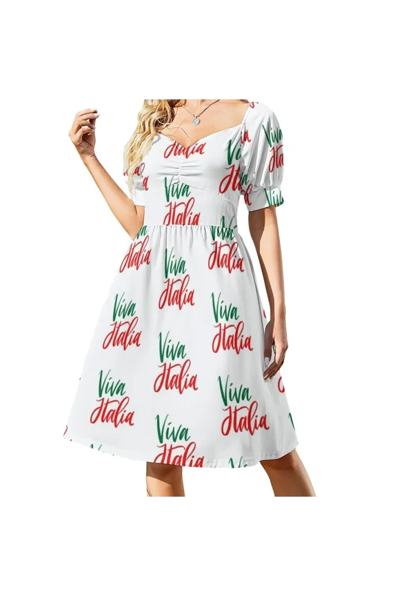 Challygraphy Viva Italia Italy on transparent background. Sleeveless Dress women dress