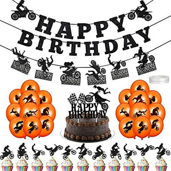Chalyna Motorcycle Birthday Party Decoration Kit, 84 Pieces, Dirt Bike Theme