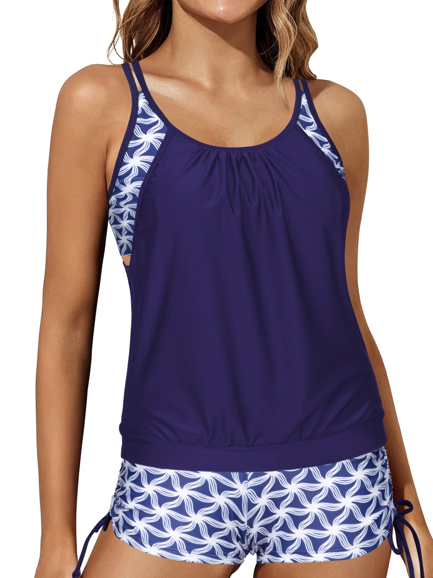 Chama 2Piece Swimsuits for Women Blouson Tankini Boyshorts Bathing