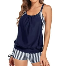 Chama 2-in-1 Blouson Tankini Swimsuits for Women 2-Piece Bathing Suits with Boyshorts