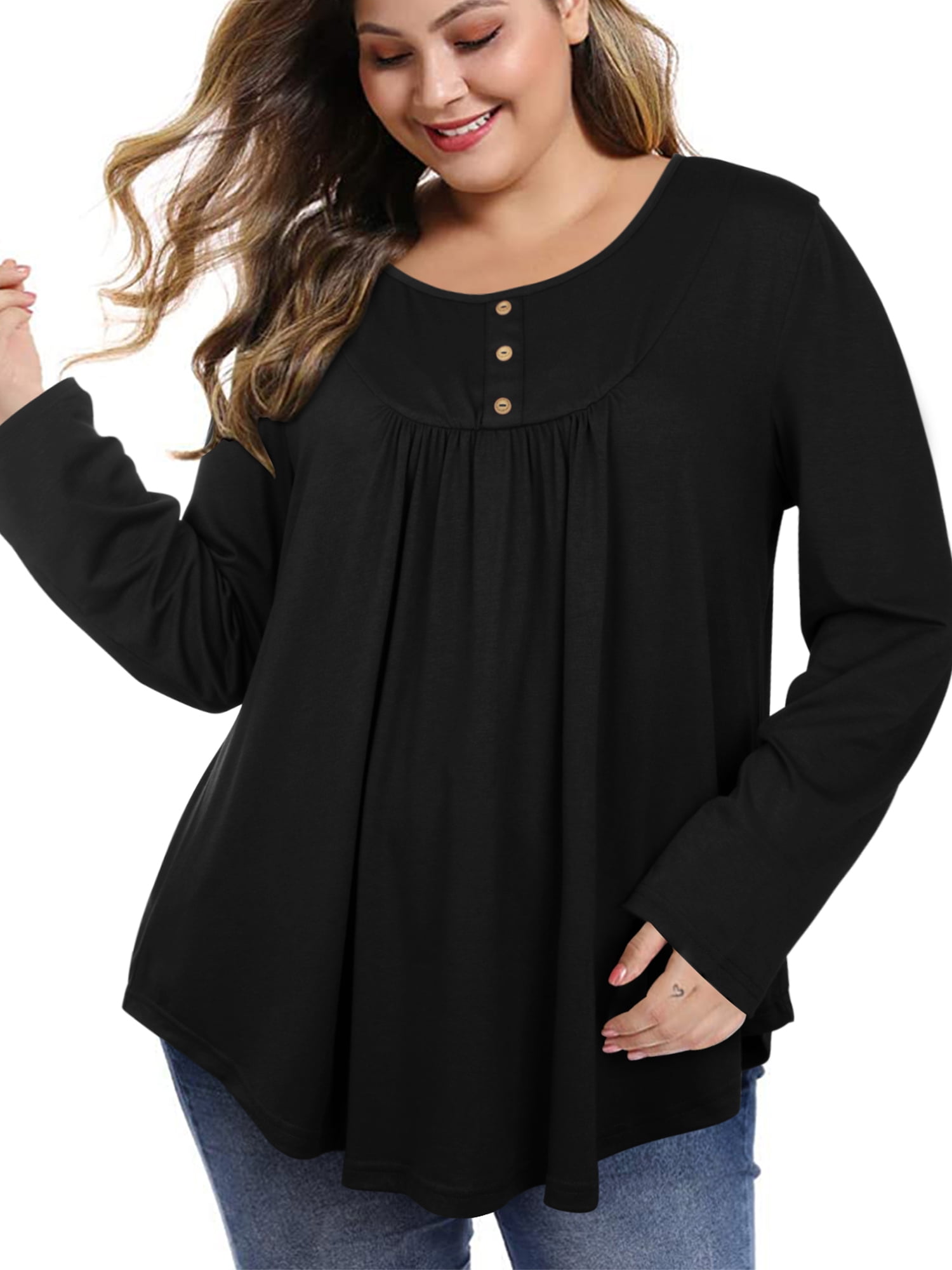 Women's Plus Size Casual Basic Sleeve Shirts Loose Shirt Blouse Swing Tunic Tops for - Walmart.com