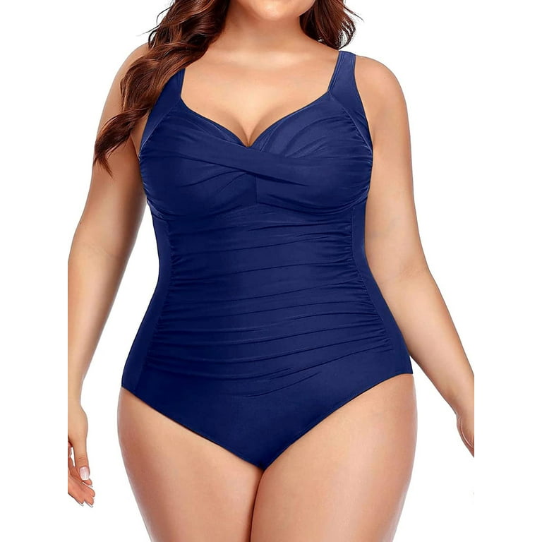 Chama Plus Size One Piece Swimsuit for Women Twist Front Tummy Control  Bathing Suits