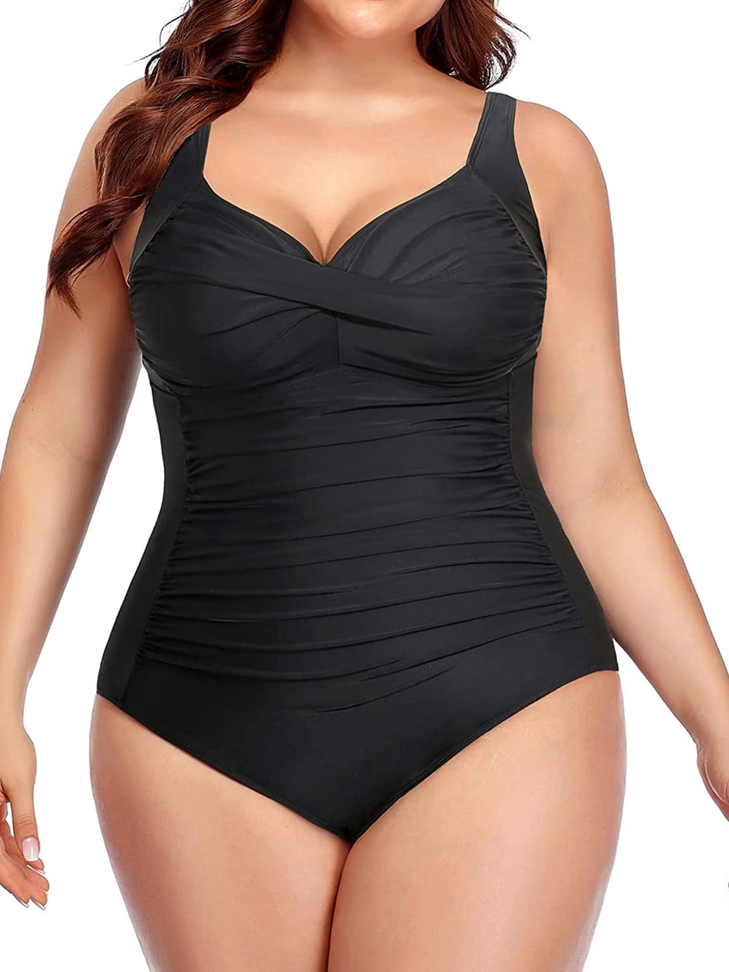 Chama Plus Size One Piece Swimsuit for Women Twist Front Tummy