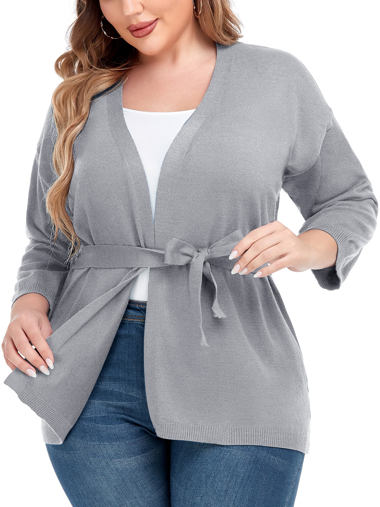 uhnmki Womens Plus Size Tops Chunky Knit Open Front Long Sleeve Tight Short  Cardigan Outerwear T Shirt Plus Size Blouse Dark Gray at  Women's  Clothing store