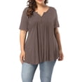 thumbnail image 1 of Chama Women's Plus Size V Neck Short Sleeve Henley Shirt Buttons Up Pleated Tunic Tops, 1 of 8