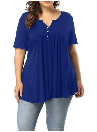 Chama Plus Size Henley Shirt for Women V Neck Button Up Floral