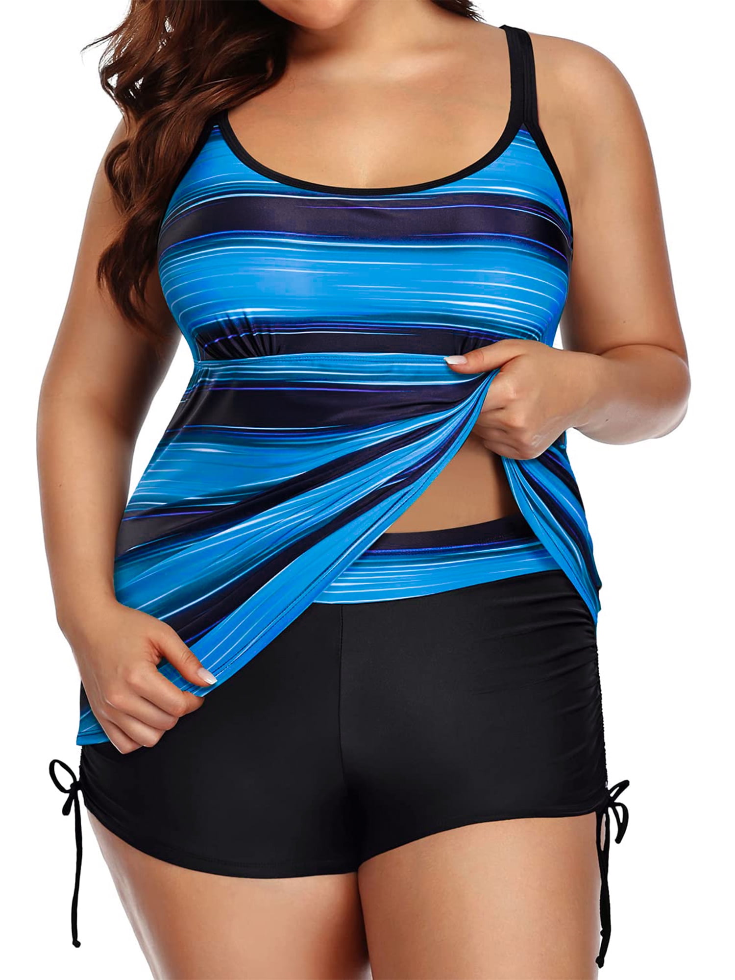 Chama Womens Plus Size 2 Piece Tummy Control Tankini Bathing Suits Modest Swimwear for Women Walmart.com