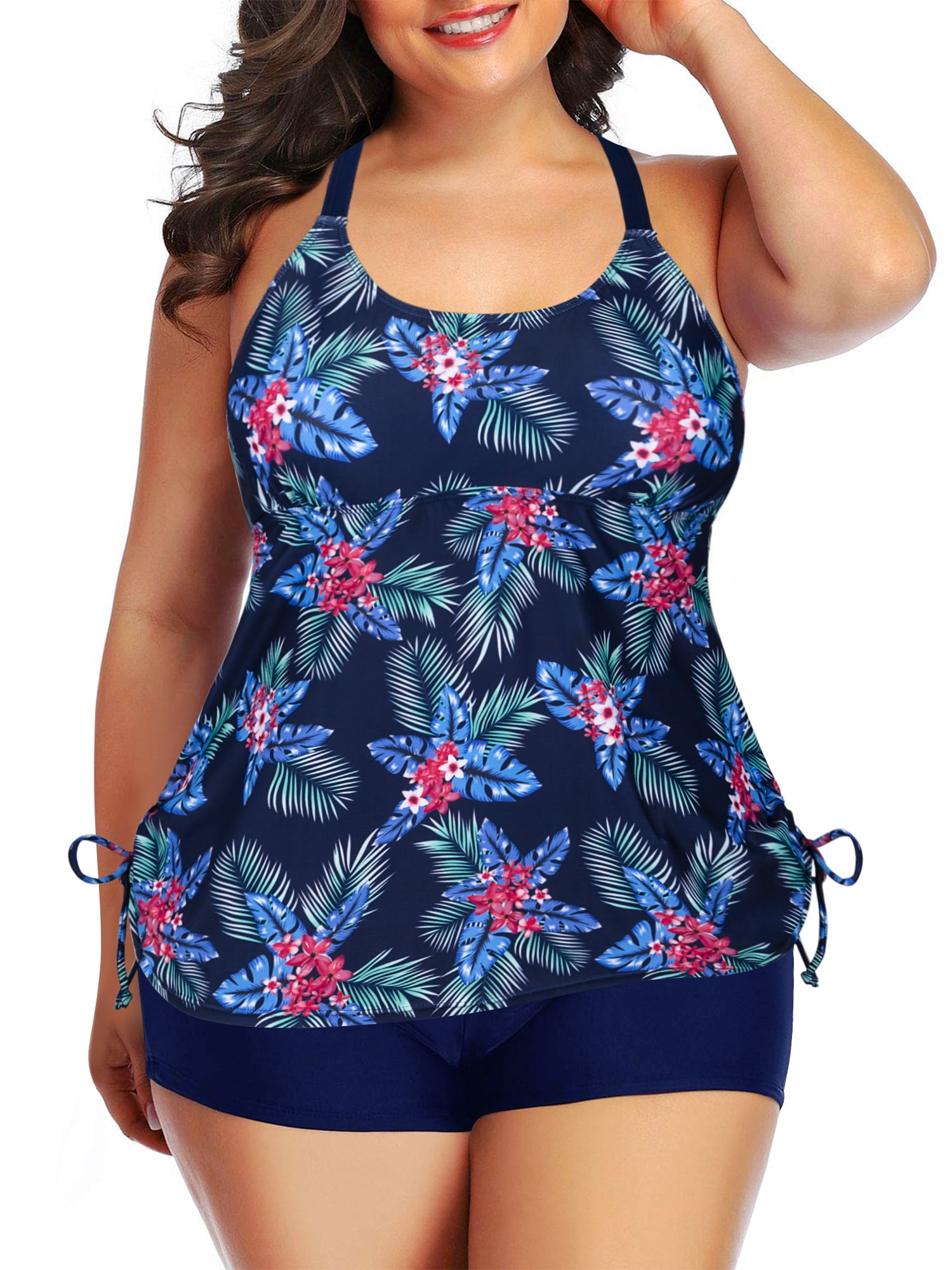 Chama Womens Plus Size 2 Piece Swimsuit Side Drawstring