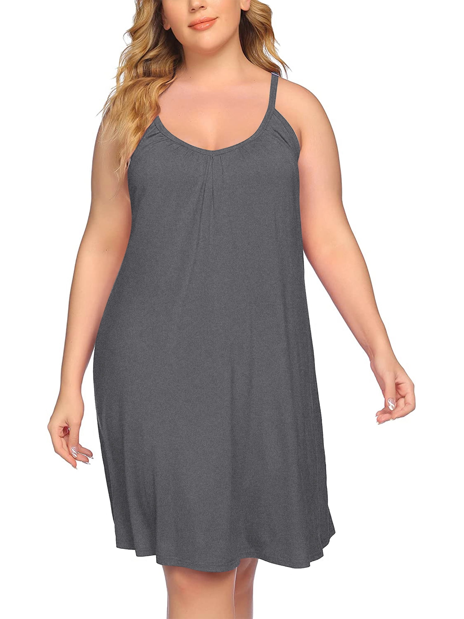 Chama Womens Plus Size Chemise Soft Sexy Sleepwear Pleated Nightgowns Loungewear for Women