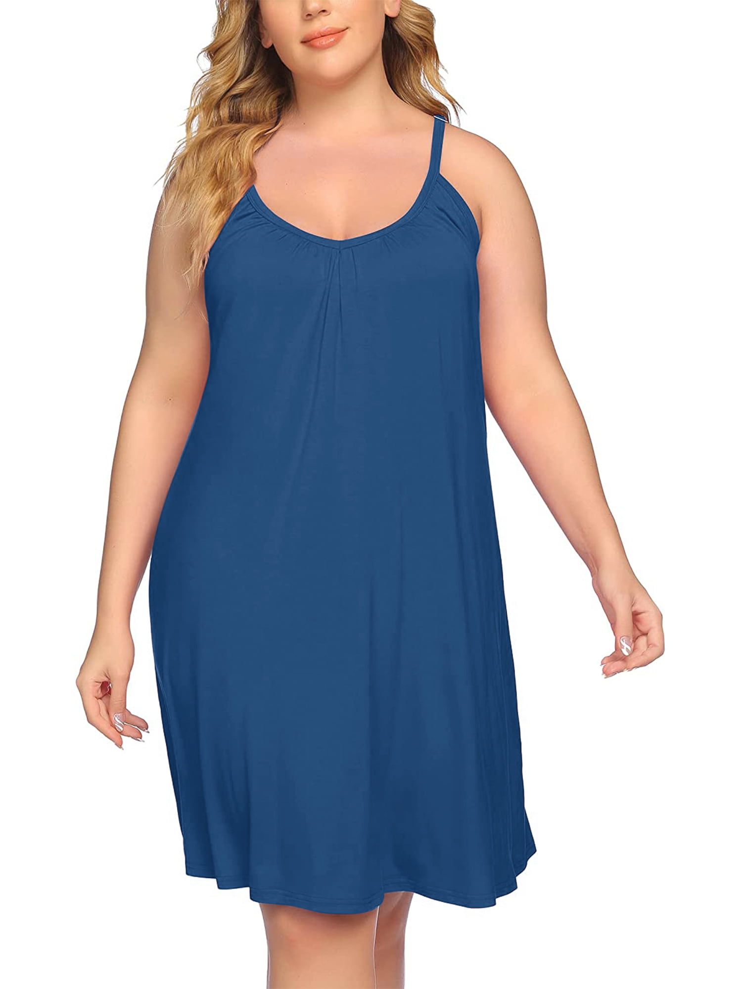 Chama Womens Plus Size Chemise Soft Sexy Sleepwear Pleated