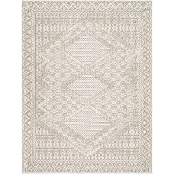 BoutiqueRugs Chaman Traditional, Transitional Area Rug - Outdoor Safe - White, Tan - 7'10" Square