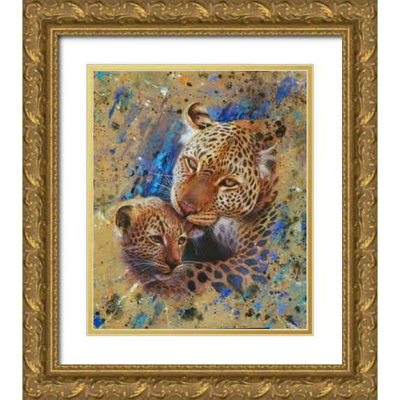 Chamard, Jean-Marc 26x31 Gold Ornate Wood Framed with Double Matting Museum Art Print Titled - Panther with cub 02