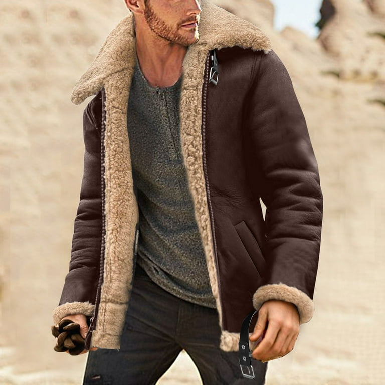 Chamarras Para Hombre Men s Lapel Collar Plush Deerskin Velvet Jacket Denim Jacket 2024 Gift Womens Rain Jacket with Hood Brown XXL