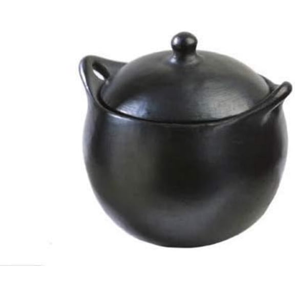 Chamba Soup Bean Pot for slow, even cooking - black clay, handmade in Colombia, stovetop oven, elegant all-natural finish, 8'' x 8'' x 6'', 3.5 Qt.