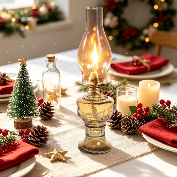 Chamber Oil Lamps for Indoor Use Vintage Kerosene Lamp Rustic Kerosene Lantern with Adjustable Fire Wick Lighting Oil Lantern for Home Emergency Lighting, 13'' High