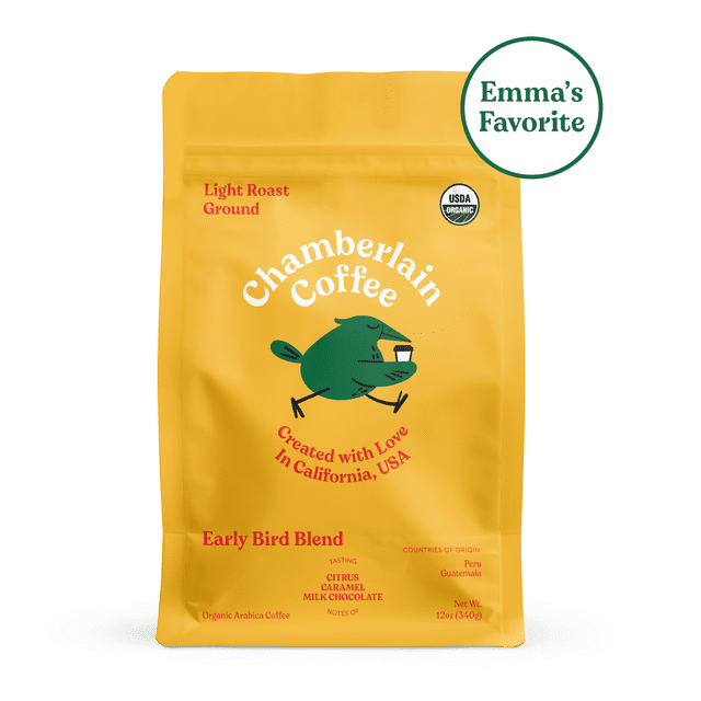 Chamberlain Coffee, Early Bird Light Roast Grounds Bag, 12 oz