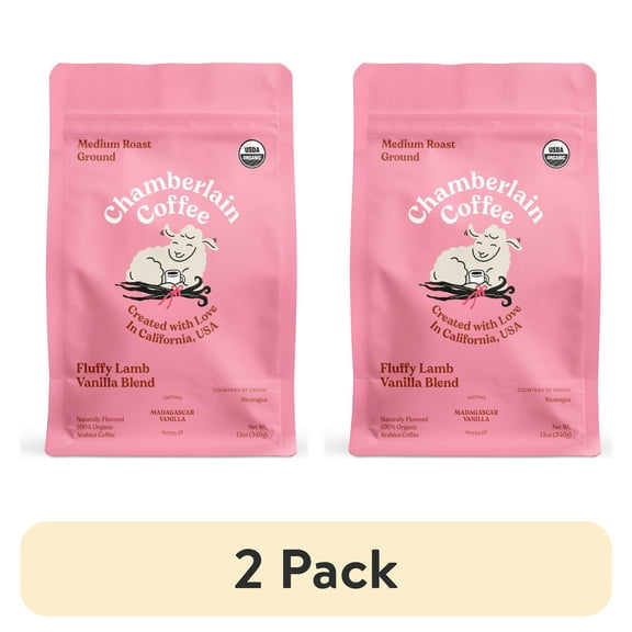 (2 pack) Chamberlain Coffee, Fluffy Lamb Vanilla Medium Roast Grounds Bag, Naturally Caffeinated, 12 oz