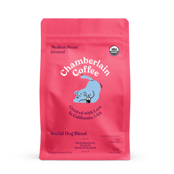 Chamberlain Coffee, Social Dog Medium Roast Grounds Bag, 12 oz