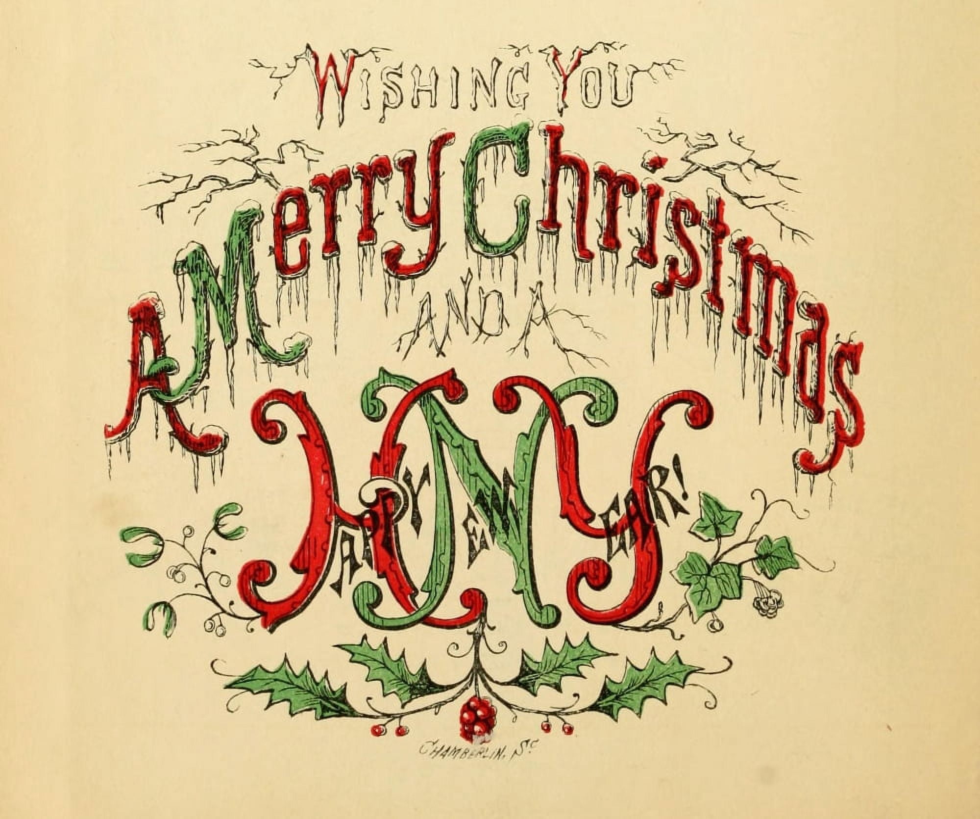 Chamberlin Harpels Typograph 1870 Merry Christmas Canvas Art - Chamberlin (24 x 36)