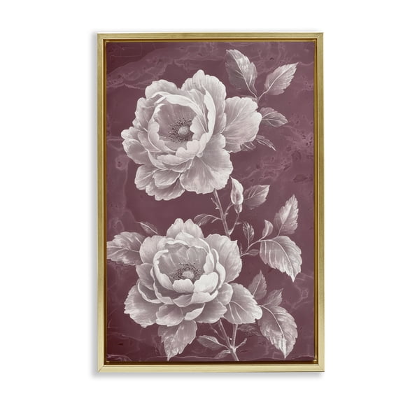 Stupell Industries Chambermaid Blooms on Maroon Gold Framed Floater Canvas Wall Art, design by Annabelle Hall, 31 x 21
