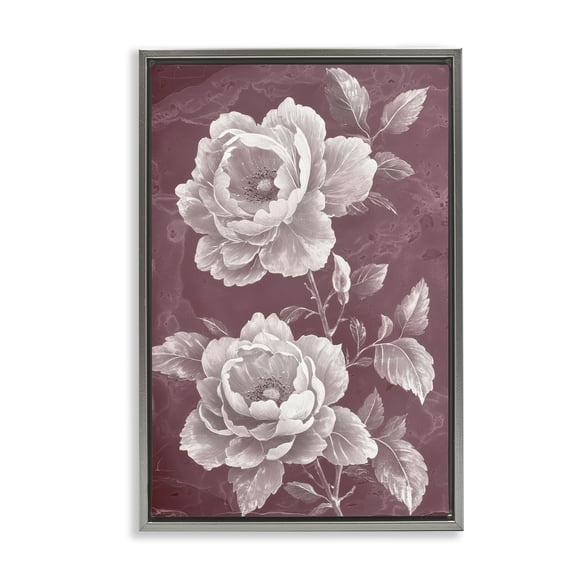 Stupell Industries Cottage Chambermaid Blooms on Maroon Gray Floating Frame Canvas Art, 21 x 31, by Annabelle Hall
